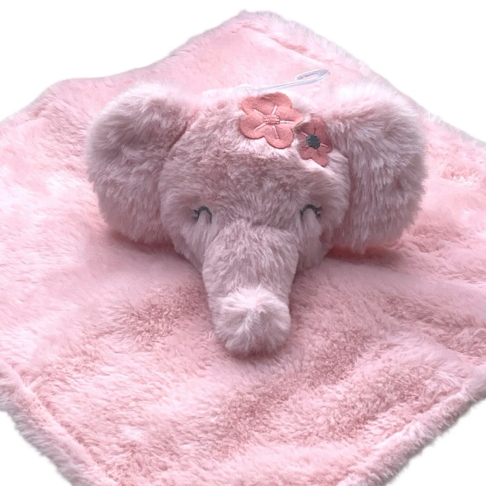 Parents Choice Elephant Lovey Floral Satin Security Blanket Plush Flower Pink